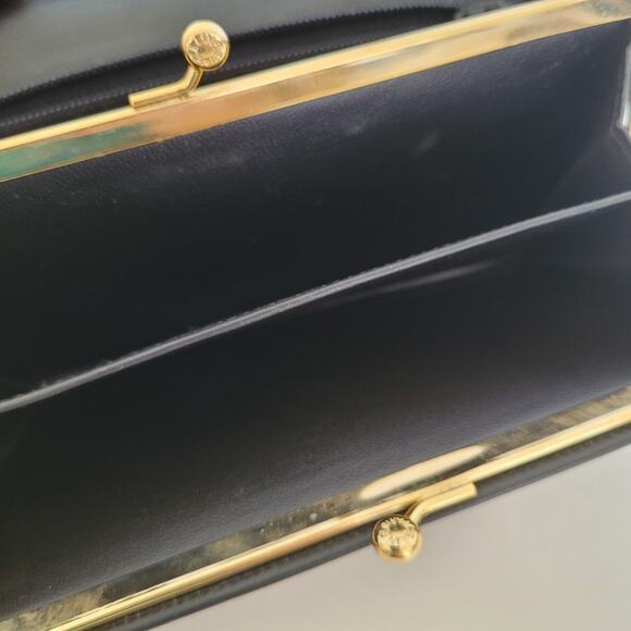 Celine Vintage Leather Large Wallet Tan Black Long Logo Designer Envelope - Picture 4 of 8